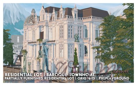 p x l p l a y g r o u n d 🍑 : WINDENBURG MAKEOVER ❤ BAROQUE TOWNHOME Another... Sims 4 Parisian Apartment, Sims 4 Penthouse, Ts4 Lots, Portland Maine Travel, Living Room Sims 4, French Mansion, Castle House Design, The Sims 4 Lots, Communal Living