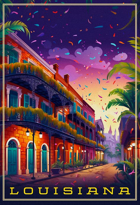 Celebrate Lousiana's most famous event Mardi Gras every time you look at this piece. A vibrant representation of the French quarter in New Orleans. French Quarter Aesthetic, Mardi Gras Aesthetic Wallpaper, New Orleans Mardi Gras Pictures, Nova Orleans Aesthetic, Louisiana Background, Mardi Gras Wallpaper, New Orleans Wallpaper, Mardi Gras Aesthetic, Beta Cooler