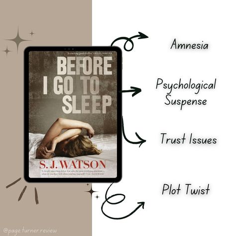 📚 Book Name: Before I Go to Sleep by S.J. Watson 🎭 Genre: Psychological Thriller ⭐️ My Rating: 4.5/5 📚 About the Book📚 Before I Go to Sleep by S.J. Watson is a gripping psychological thriller that kept me on the edge of my seat all day long.🥵 The story follows Christine, who wakes up every day with no memory of her past due to a severe amnesia condition. She relies on a journal and the help of her husband, Ben, and her doctor, Dr. Nash, to piece together her life. As she uncovers more abou... Before I Go To Sleep, Psychological Thriller, Book Names, Trust Issues, Psychological Thrillers, Plot Twist, Go To Sleep, A Journal, To Sleep