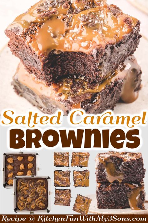 Few things in life are better than a sweet and salty dessert. These Salted Caramel Brownies take thick, fudgy brownies and add a salty caramel swirl that’s out of this world. They are so much better than boxed or store-bought brownies. Salted Caramel Brownie Recipe, Eclair Cake Recipes, Salty Desserts, Chocolate Eclair Cake, Salty Caramel, Eclair Cake, Salted Caramel Brownies, Caramel Brownies, Homemade Caramel