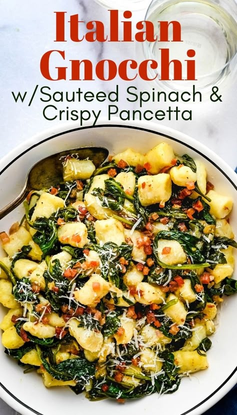 Jamaican Dinner, Gnocchi Recipes Healthy, Squash Dinner, Fresh Spinach Recipes, Recipes Jamaican, Italian Gnocchi, Gnocchi Recipes Easy, Bread Dinner, Pancetta Recipes