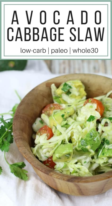 Avacado cabbage slaw! Raw Cabbage, Avocado Health Benefits, Low Carb Salad, Slaw Recipes, Stuffed Avocado Healthy, Cabbage Slaw, Healthy Food Delivery, Cabbage Salad, Cabbage Recipes