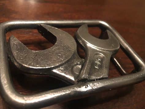 #Belt #buckle made from #wrenches and 1/4" round stock #steel. #homemade #metal #diy #craft #tools #fathersday #gift Diy Belt Buckle, Antique Belt Buckle, Junk Metal Art, Diy Belt, Custom Belt Buckles, Diy Belts, Watch Belt, Wine Holder, Craft Projects For Kids