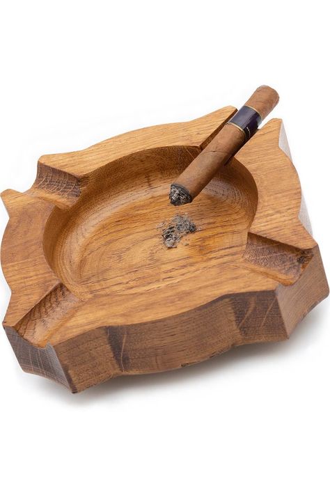 Cigar Ashtray with unique design that brings out the natural beauty of selected oak wood that accentuates the elegance of this ashtray and makes it a stylish home décor satisfying both modern and traditional style connoisseurs. This cigar wood ashtray will add style and class to any table in your home or office. Wood Ashtray, Cigars And Whiskey, Ash Tray, Elegant Art, Ashtrays, Office Decoration, Stylish Home Decor, Table Top Decor, Cigars