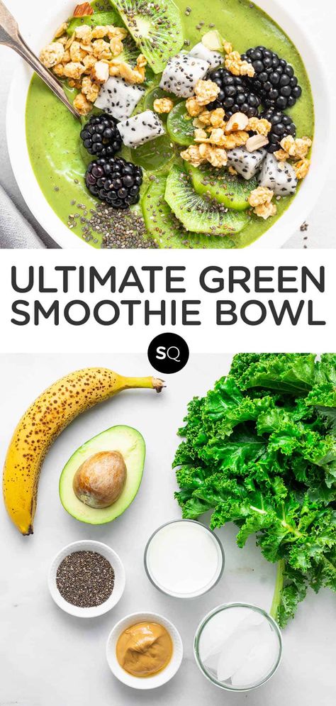 Green Smoothie Bowl Recipe, Vegan Smoothie Bowl, Acai Bowls Recipe, Vegetable Juices, Green Smoothie Bowl, Avocado Quinoa, Smoothie Bowl Healthy, Smoothie Drink Recipes, Healthy Fruit