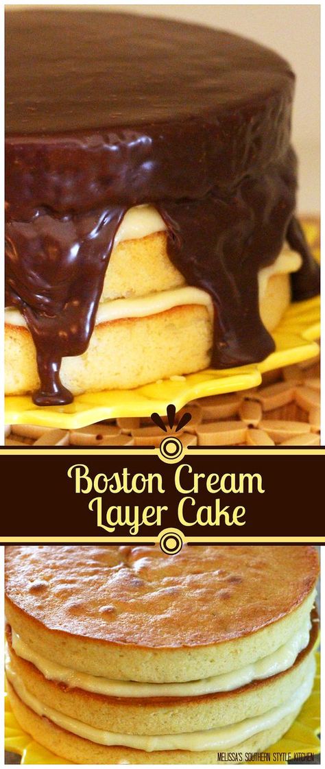 Boston Cream Cake, Dessert Crepes, Pretty Breakfast, Cake Pretty, Dessert Halloween, Layered Cakes, Vintage Cakes, Boston Cream Pie, Boston Cream