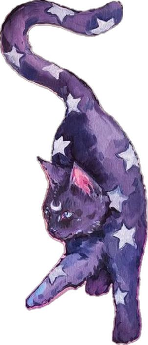 Mystical Cat Art, Purple Cat Painting, Goth Watercolor Art, Whimsical Moon Art, Alien Cat Art, Purple Cat Aesthetic, Whimsigoth Drawing, Whimsigothic Art, Whimsigoth Painting