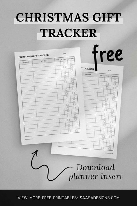 This free Christmas Gift Tracker template is the perfect place to brainstorm all the presents you need to buy around the holidays. It features plenty of room to track all your gift ideas and how much they cost. - Download more planner inserts for free on saasadesigns.com Christmas Gift Tracker, Free Planner Inserts, Template Free Printable, Year In Pixels, Free Printable Planner, Gift Tracker, Free Christmas Gifts, Tracker Free, Tracker Template