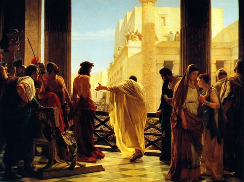 Artistic Painting  Religion Christian Bible Story Trial Rome Christ Crucifiction Ancient Classical Judgement Jesus Artistic Wallpaper Antonio Ciseri, Good Friday Images, Happy Good Friday, Pontius Pilate, Biblical Art, Caravaggio, Good Friday, Religious Art, Christian Art