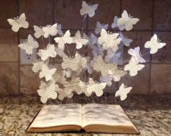 Book Art Paper Butterflies Book Art Sculpture Book | Etsy Butterflies Book, Book Decorations, Butterfly Book, Book Art Sculptures, Old Book Crafts, Art Papillon, Butterfly Books, Book Page Crafts, Book Sculpture