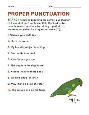 Proper Punctuation | Worksheet | Education.com Proper Punctuation, Science Plants, Poetry Middle School, Poetry Worksheets, Punctuation Worksheets, Pre Primer Sight Words, Prepositional Phrases, First Grade Worksheets, Grammar Skills