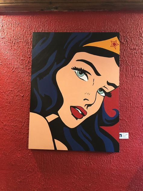 Wonder Woman Pop Art in Terrasse St-Ambroise, Montréal, Québec Pop Art Acrylic Painting, Avengers Canvas Painting, Disney Pop Art, Anime Canvas Art, Simple Canvas Paintings, Cute Canvas Paintings, Pop Art Wallpaper, Anime Canvas, Canvas Painting Designs