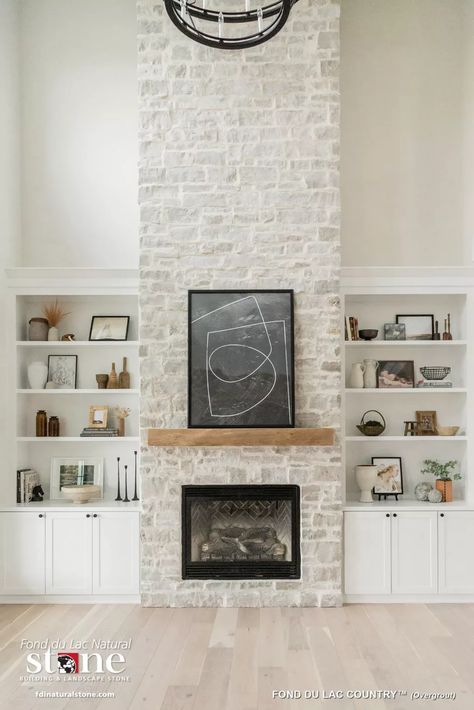 White Stone Fireplaces, Interior Fireplace, Stone Veneer Fireplace, Stone Fireplace Makeover, Stone Fireplace Wall, Stacked Stone Fireplaces, Tall Fireplace, Natural Stone Fireplaces, Fireplace Facade