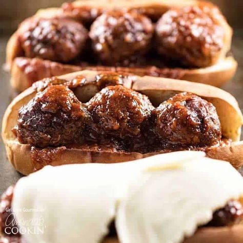 Bbq Meatball Subs, Slow Cooker Bbq Meatballs, Bbq Meatballs, Slow Cooker Bbq, Meatball Subs, Chocolate Peanut Butter Cookies, Wrap Sandwiches, Ground Beef Recipes, Cooker Recipes