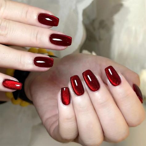 Sns Nails Designs, Wine Nails, Eye Nail Art, Red Acrylic Nails, Mirror Nails, Square Nail Designs, Diy Charm, Red Nail Designs, Burgundy Nails