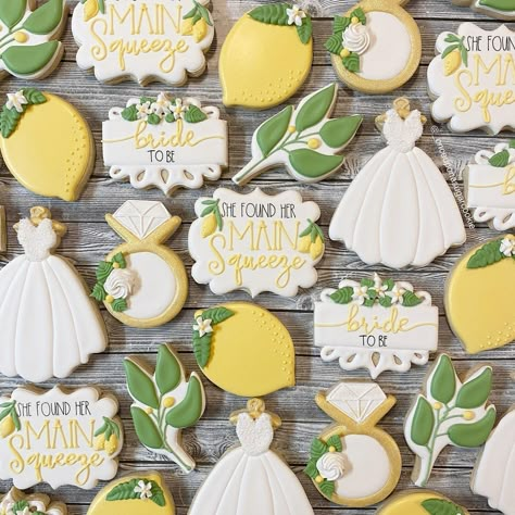 Once Upon A Sugar Cookie on Instagram: ““She found her main squeeze.”🍋 One of my most favorite bridal orders ever! I love the lemon theme! • • • • • • #cookies #sugarcookies…” Main Squeeze Bridal Shower Desserts, She Found Her Main Squeeze Bridal Shower Cookies, Lemon Bridal Shower Cookies Decorated, Found Her Main Squeeze Cookies, Main Squeeze Cookies Decorated, She Found Her Main Squeeze Bridal Party Cookies, She Found Her Main Squeeze Engagement Party, Bridal Shower Ideas Themed Summer, Lemon Themed Cookies