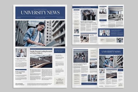 Newsletter Template Indesign Graphic Templates - Envato University Newsletter, Newsletter Design Layout Creative, Church Brochures, Newsletter Design Layout, School Newsletter Template, School Brochure, Indesign Layout, School Newsletter, Campus Events