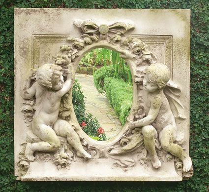 Cottage Style Furniture, Charleston Gardens, Mirror Wall Living Room, Mirror Design Wall, Mirror Design, Angel Statues, Relief Sculpture, Classic Outdoor, Wall Art Plaques