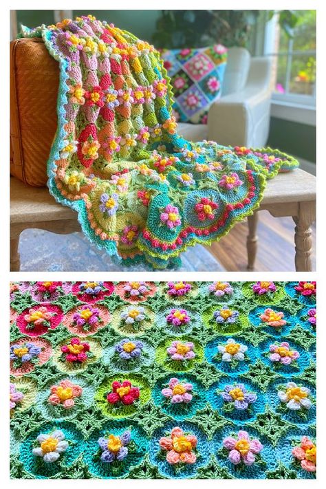 Macaroon Blossom Afghan Crochet Pattern Doily Diagram, Afghan Crochet Pattern, Crochet Garden, Yarn Patterns, Granny Square Crochet Patterns Free, Crochet Doily Diagram, Crocheted Blanket, Diy Magazine, Crochet Thread