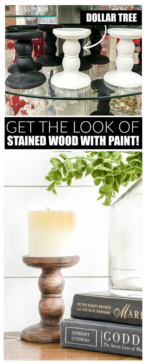 Dollar Store Candle Holder, Dollar Tree Candle Holders, Dollar Tree Candles, Dollar Store Candles, Candle Pedestal, Diy Candle Holders, How To Make Paint, Stained Wood, Mason Jar Diy