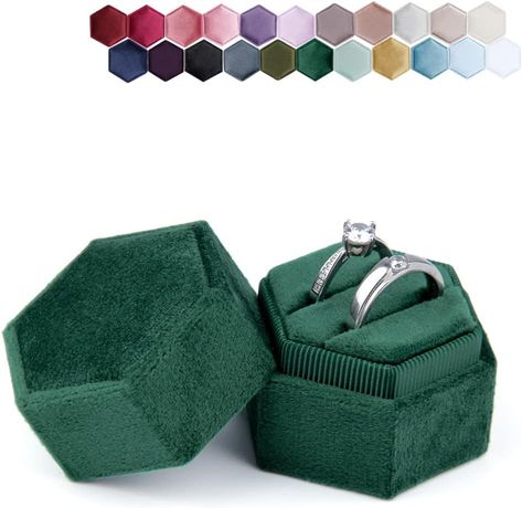 DesignSter Hexagon Velvet Ring Box - Premium Gorgeous Vintage Double Ring Display Holder with Detachable Lid Ring Bearer Box or Proposal, Engagement, Wedding, Ceremony Expensive Rings, Ring Display, Velvet Ring, Ring Bearer Box, Ring Storage, Ring Bearer Pillows, Velvet Ring Box, Ring Displays, Wedding Ring Box