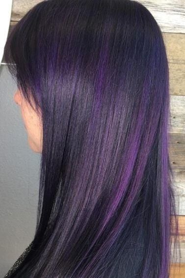 Purple Balayage Straight Hair, Purple Highlights Straight Hair, Dark Brown Hair With Purple Highlights, Purple Highlights Brown Hair, Purple Brown Hair, Purple Hair Highlights, Dark Purple Hair, Hair Color Streaks, Purple Highlights