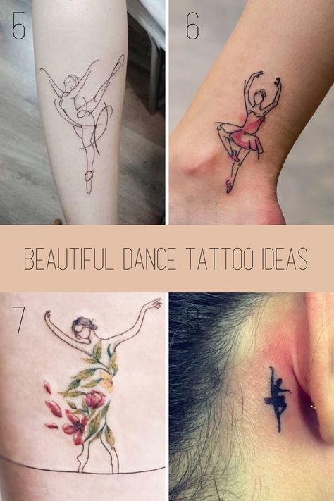 30 Beautiful Dance Tattoo Ideas Dancers Will Love - TattooGlee Dance Tattoos For Women, Ballerina Tattoo Ideas, Dance Tattoo Ideas Dancers, Tiny Dancer Tattoo, Fashion Designer Tattoo, Dancer Tattoo Ideas, Dancing Tattoo Ideas, Ballet Dancer Tattoo, Dance Tattoo Ideas