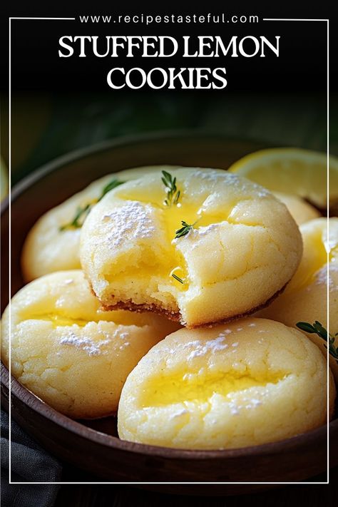 These delightful stuffed lemon cookies feature a soft, buttery exterior with a creamy lemon filling that adds a refreshing burst of flavor. Perfect for springtime gatherings or as a light dessert, these cookies are sure to please lemon lovers of all ages. Light Dessert, Lemon Cookies Recipes, Lemon Filling, Light Desserts, Lemon Cookies, Lemon Desserts, Vegetarian Cheese, Cookies Recipe, Christmas Cookies