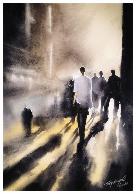 Watercolor Paintings With Human Figures, Watercolour People, Abstract Figure Art, Shadow Painting, Watercolor Scenery, Nature Watercolor, Live Painting, Charcoal Art, Abstract Art Painting Diy