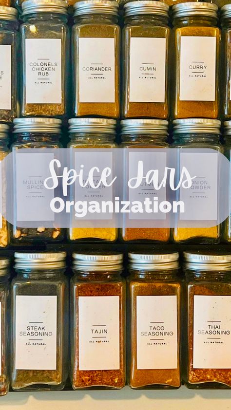 Organize spices with these labels and spice jars. #founditonamazon #organizedkitchen #organizedhome #organizethis Jars Organization, Organize Spices, Cumin Chicken, Square Glass Jars, Steak Tacos, Spice Drawer, Glass Spice Jars, Spice Labels, Spice Bottles