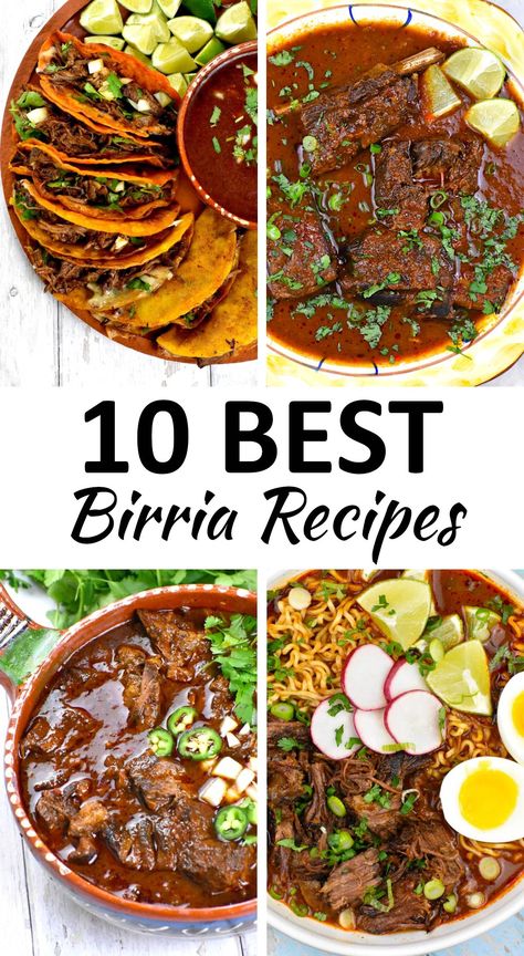 This collection of Birria Recipes includes classics like stew and tacos, as well as some other creative uses for this versatile beef. Birria Stew Recipe, Birria Chili Recipe, Beef Birria Enchiladas, Leftover Birria Meat Recipes, Birria Rice Bowls, Ramen Birria Recipes, Birria Mac And Cheese, Quick Birria Tacos, Trader Joes Birria Recipes