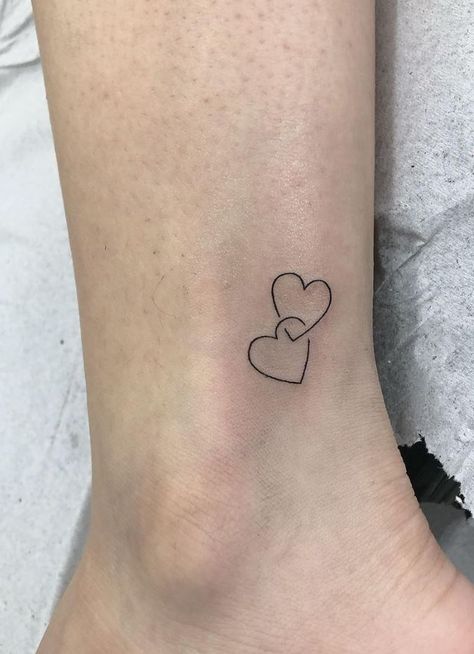 Heart Related Tattoos, Small Love Heart Tattoo Design, Tiny Date Tattoos For Women, Two Hearts One Love Tattoo, 2 Hearts Tattoo Ideas, Cute Hearts Tattoo, Heart Tattoo For Best Friends, Small Double Heart Tattoo, Double Heart Tattoo With Initials