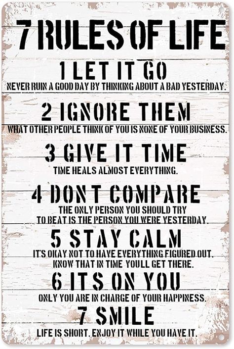 AmazonSmile: Inspirational Quote Metal Tin Sign Wall Decor - 7 Rules of Life Motivational Quote Vintage Tin Sign for Office/Home/Classroom Decor Gifts - Best Birthday/Thanksgiving/Christmas Gift - 8x12 Inch : Home & Kitchen Tin Sign Wall Decor, Rules Of Life, 7 Rules Of Life, Home Classroom, Sign Wall Decor, Sign Wall, Office Home, Metal Tin, Decor Gifts