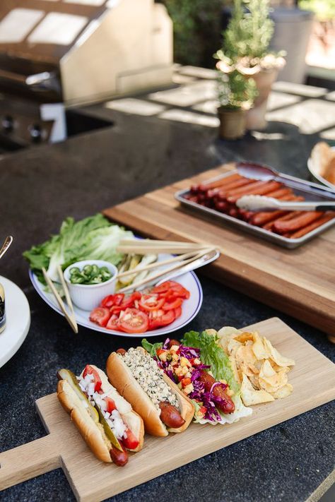 Best Hot Dog Toppings - The Ultimate Hot Dog Bar - Chris Loves Julia 4th Of July Hot Dog Bar, Hot Dog Bar Party, Hot Dog Bar Ideas, Squishmallow Party, Cabbage Slaw Recipes, Backyard Pool House, Making Hot Dogs, Honey Mustard Recipes, Hot Dog Toppings