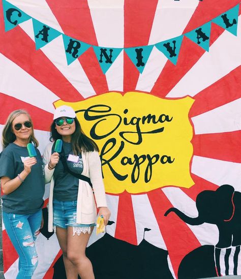 Sorority Sigma Kappa Philanthropy Carnival Sorority Carnival, Festival Sorority Theme, Circus Bid Day, Sigma Kappa Bid Day Themes, Lolapalooza Bid Day, Sorority Girls, Sorority Themes, Bid Day Themes, Banner Ideas