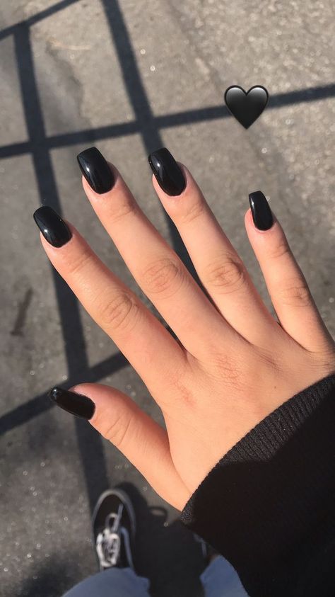 Plain Black Gel Nails, Black Nails Plain Simple, Black Coffin Short Nails, Plain Black Nails Short, Black Nails Short Acrylic, Simple Short Black Nail Ideas, Black Plain Nails, Black Nails Plain, Plain Black Acrylic Nails