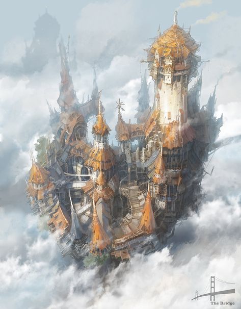 Décor Steampunk, Steampunk City, Heroic Fantasy, Castle In The Sky, Fantasy City, Fantasy Setting, Fantasy Places, Art Et Illustration, Matte Painting