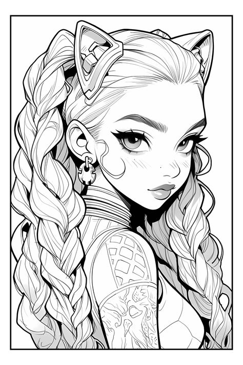 Coloring Line Art Digital, Makeup Base Drawing, Cyberpunk Coloring Pages, Harley Quinn Coloring Pages, Girl Colouring Pages, Cute Girl Coloring Pages, Y2k Girl Coloring Page, Colouring Pages For Adults Woman, Anime People Drawings