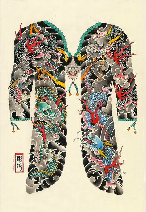 Yakuza Style Tattoo, Tebori Tattoo, Tattoo Japanese Style, Backpiece Tattoo, Yakuza Tattoo, Dragon Sleeve Tattoos, Japan Tattoo Design, Japanese Dragon Tattoos, Irezumi Tattoos