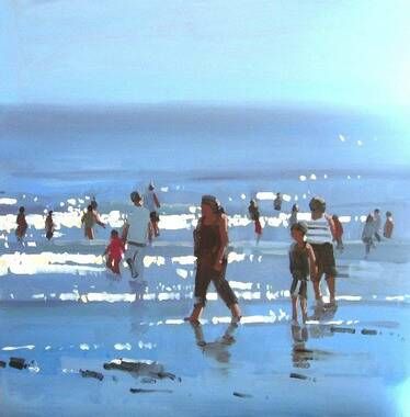 Irish Artists, Irish Painters, Seaside Paintings, Marine Painting, People Walking, Watercolor Pictures, Irish Art, Painting People, Abstract Landscapes