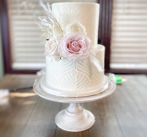 My two-tier boho wedding cake by Incredible Edible Cakes, Pawleys Island Buttercream Icing with Harvest Stencil. Decorative florals by Royal Decor Myrtle Beach. Royal Decor, Stencil Cake, Royal Decorations, Boho Wedding Cake, Beach Wedding Cake, Buttercream Wedding Cake, Boho Beach Wedding, Cake Stencil, Incredible Edibles