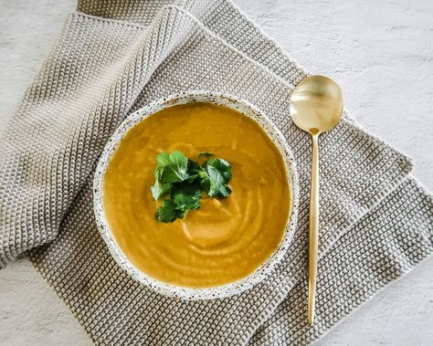 Slow-Cooked Curried Pumpkin and Cauliflower Soup  — Good Side of the Bed / Kim Kerton Smashed Cauliflower, Curried Pumpkin, Planting Pumpkins, Head Of Cauliflower, Vegan Curry, Cauliflower Soup, Canned Coconut Milk, Slow Cooked, Pasta Bake