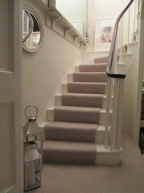 our Georgian staircase painted with Farrow and Ball Slipper Satin and Wimborne White Best Colour For Hall, Georgian Staircase, White Hallway Ideas, Staircase Painted, Hallway Colour Schemes, Hallway Paint Colors, House Hallway, White Hallway, Hallway Paint