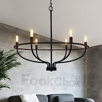 FookChak 6-Light Black Chandelier Light Fixture Industrial Candle Chandelier Black Chandeliers for Dining Room for Bedroom, Living Room，Kitchen,28.54in, E12 Light Fixture Home Office, Vintage Kitchen Light Fixtures, Entryway Chandelier Foyers Modern, Two Story Entryway Lighting, Chandelier Vaulted Ceiling, Vaulted Ceiling Chandelier, Dining Room Chandeliers Transitional, Black Dining Chandelier, Modern Farmhouse Chandelier Dining Rooms