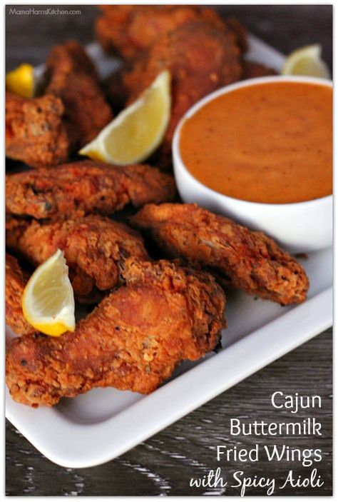 Put a fun twist on regular chicken wings with this recipe for Cajun Buttermilk Fried Wings with Spicy Aioli! Fried Wings, Spicy Aioli, Fried Chicken Recipes, Cajun Recipes, Chicken Wing Recipes, Wing Recipes, Aioli, Tandoori Chicken, Chicken Dinner