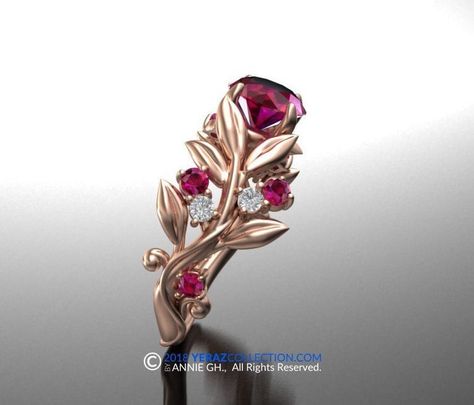 Ruby Rose Ring, Ruby Ring Designs Gold, Rose Wedding Rings, Ruby Ring Designs, Engagement Ring Nature, Diamond Leaf Ring, Coquette Dark, Ruby Wedding Rings, Rubies And Diamonds