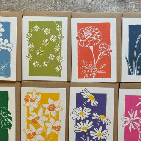 Grace Wong on Instagram: "Botanical art cards for my lovely stockist @vicky_wickwire ☀️❤️🌼  Thank you for your continued support 🥰   #wholesalecards #wholesaleuk #greetingcardsforsale #papergoods #botanicalart #botanicalinspired #floralcards #floralinspiration #botanicalcards #artcards #linocut #linocutart #loveprints #shopsmalluk #sheffieldmakers #gracewongart" Wedding Linocut, Lino Printing, Linocut Art, Art Cards, Lino Print, Block Printing, Floral Cards, Botanical Art, Linocut