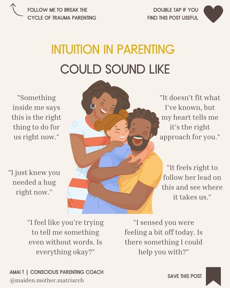 Intuitive parenting is about tuning into your inner guidance to understand and meet your child's needs in a compassionate, empathetic way.⁠ .⁠ ✅ Never let the cycle of trauma define your parenting again. Discover “The Amai T Method of Conscious Parenting” and transform your family future TODAY! Family Future, Slow Parenting, Life Values, Parenting Inspiration, Conscious Parenting, Mindful Parenting, Inner Guidance, Good Parenting, Child Development