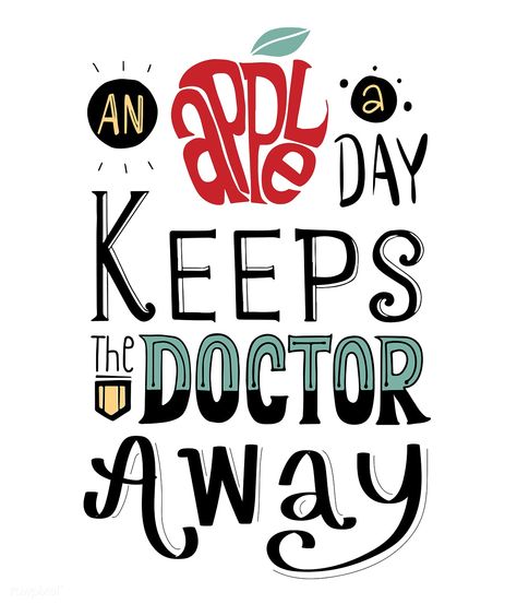 An apple a day keeps the doctor away | free image by rawpixel.com Wanderer Quotes, New Adventure Quotes, Doctor Quotes, Hand Lettering Cards, An Apple A Day, Apple A Day, Web Design Resources, Free Vector Illustration, Apple A