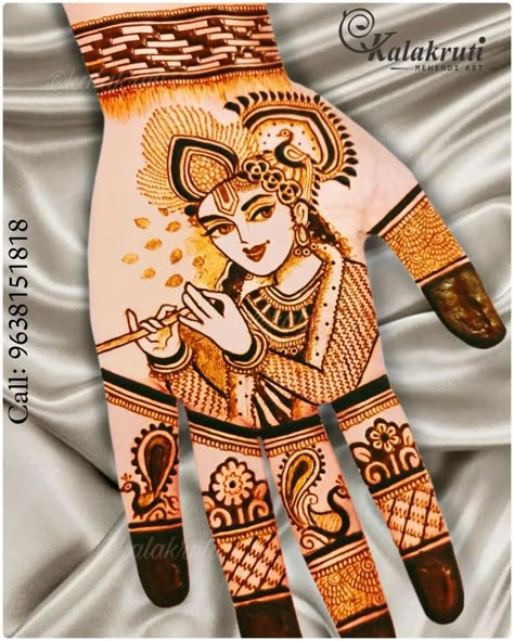 mehendi, kalakruti Krishna Mehndi Designs Front Hand, Radha Krishna Mehndi Design Simple, Radha Krishna Mehandi Design, Radha Krishna Mehendi Designs, Krishna Mehendi Designs, Krishna Mehndi Designs, Krishna Mehndi Design, Portrait Mehendi, Krishna Mehndi